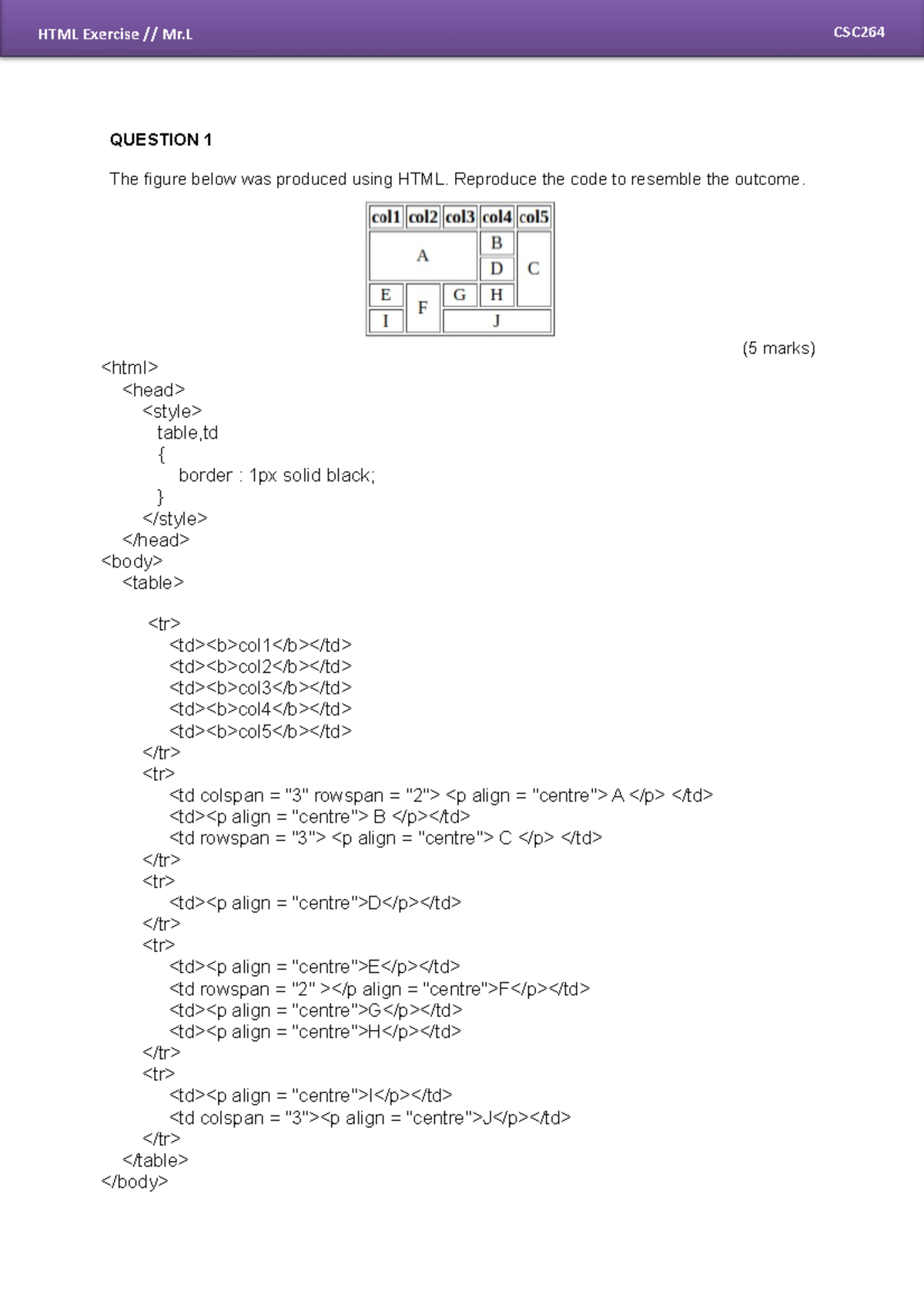 Exercise html May(2020) converted - HTML Exercise // Mr CSC QUESTION 1 ...