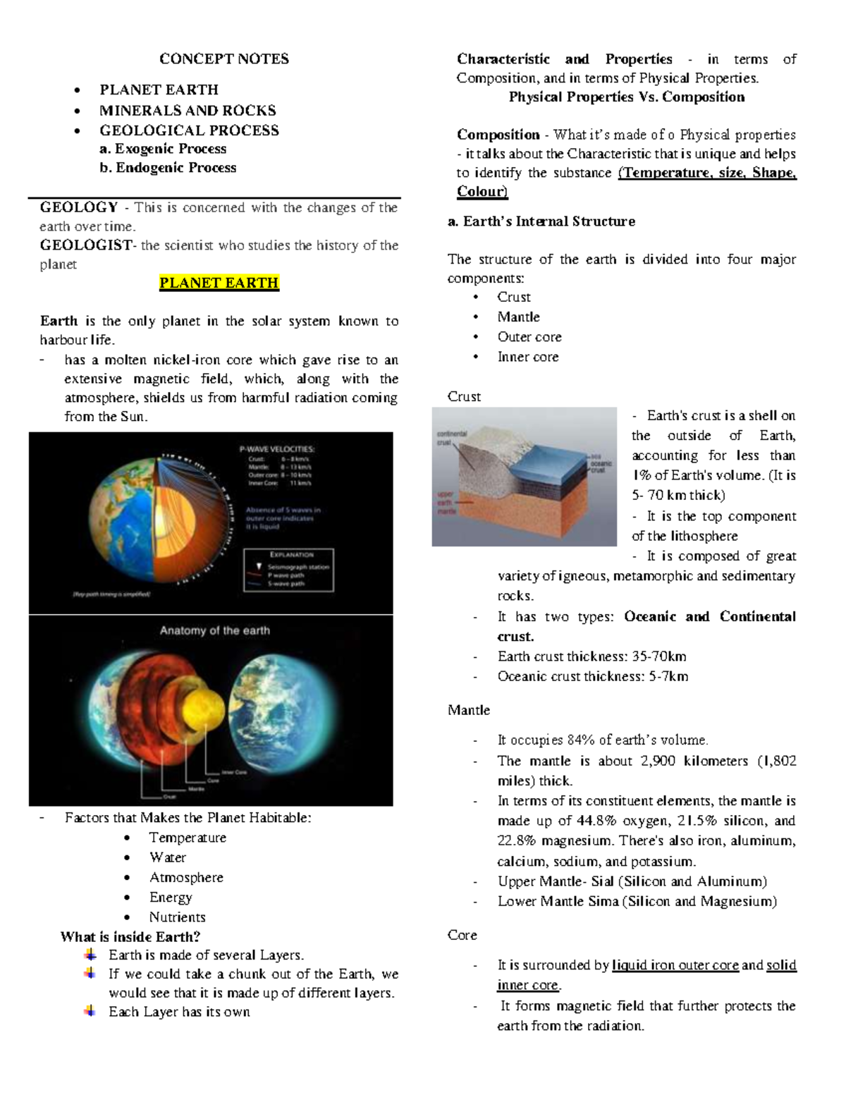 ELS Concept Notes no - CONCEPT NOTES PLANET EARTH MINERALS AND ROCKS ...