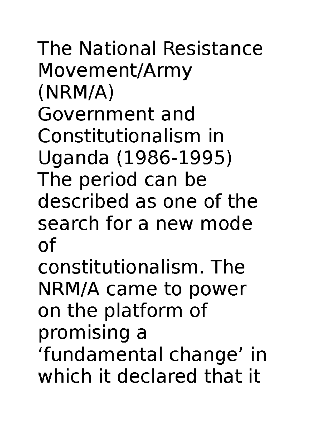 The National Resistance Movemen 1 The National Resistance Movement