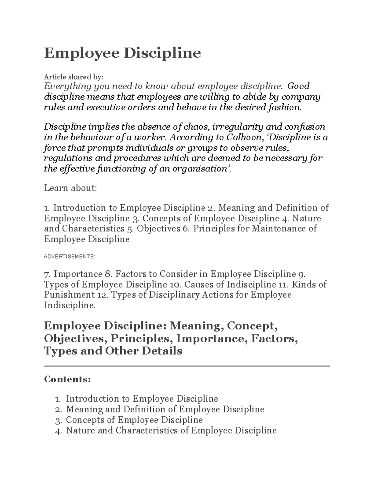 Employee Discipline - Employee Discipline Article shared by: Everything ...