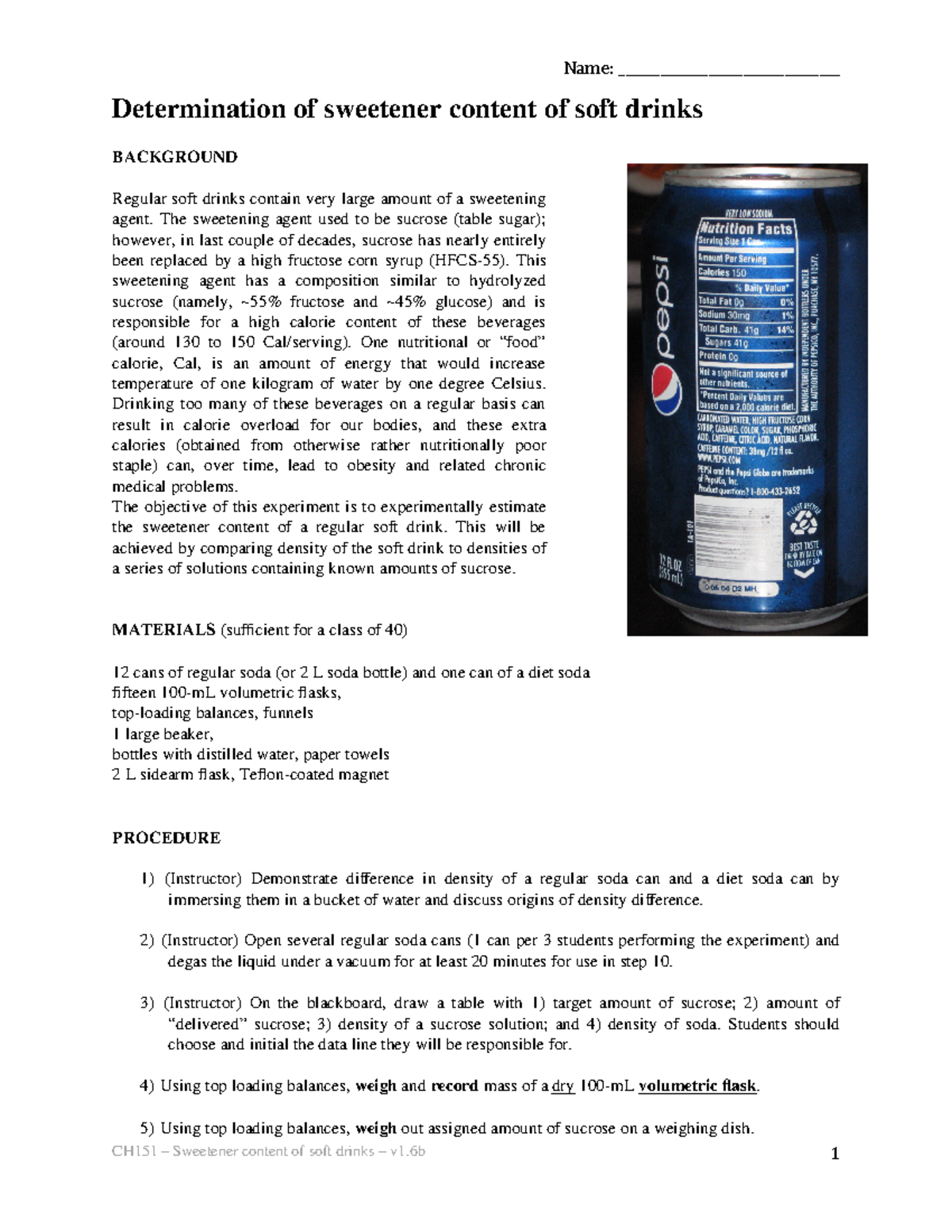 02 CH151 L2 Soft Drink Sugar Content v1 Determination of sweetener