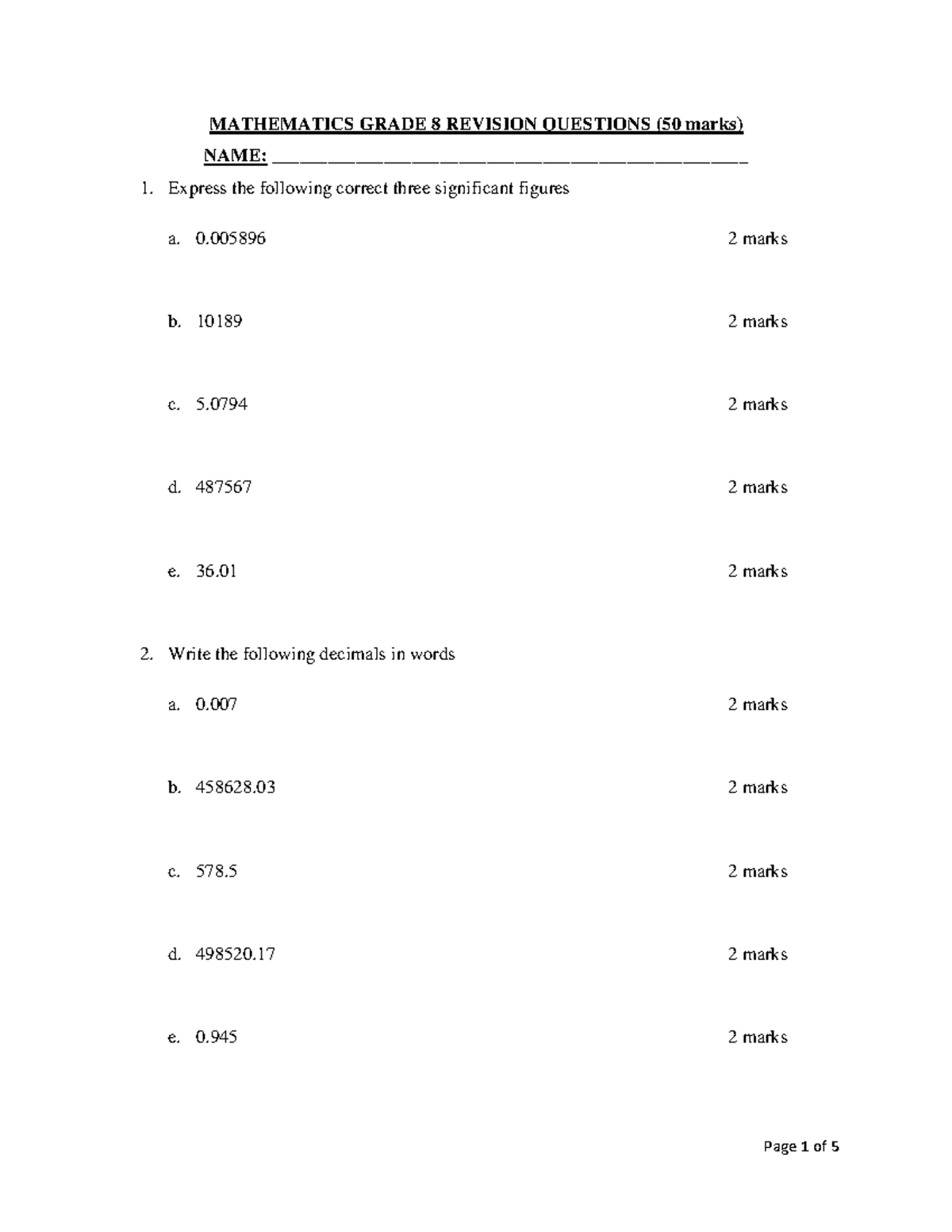 Mathematics Grade 8 Revision 2 095831 - MATHEMATICS GRADE 8 REVISION ...