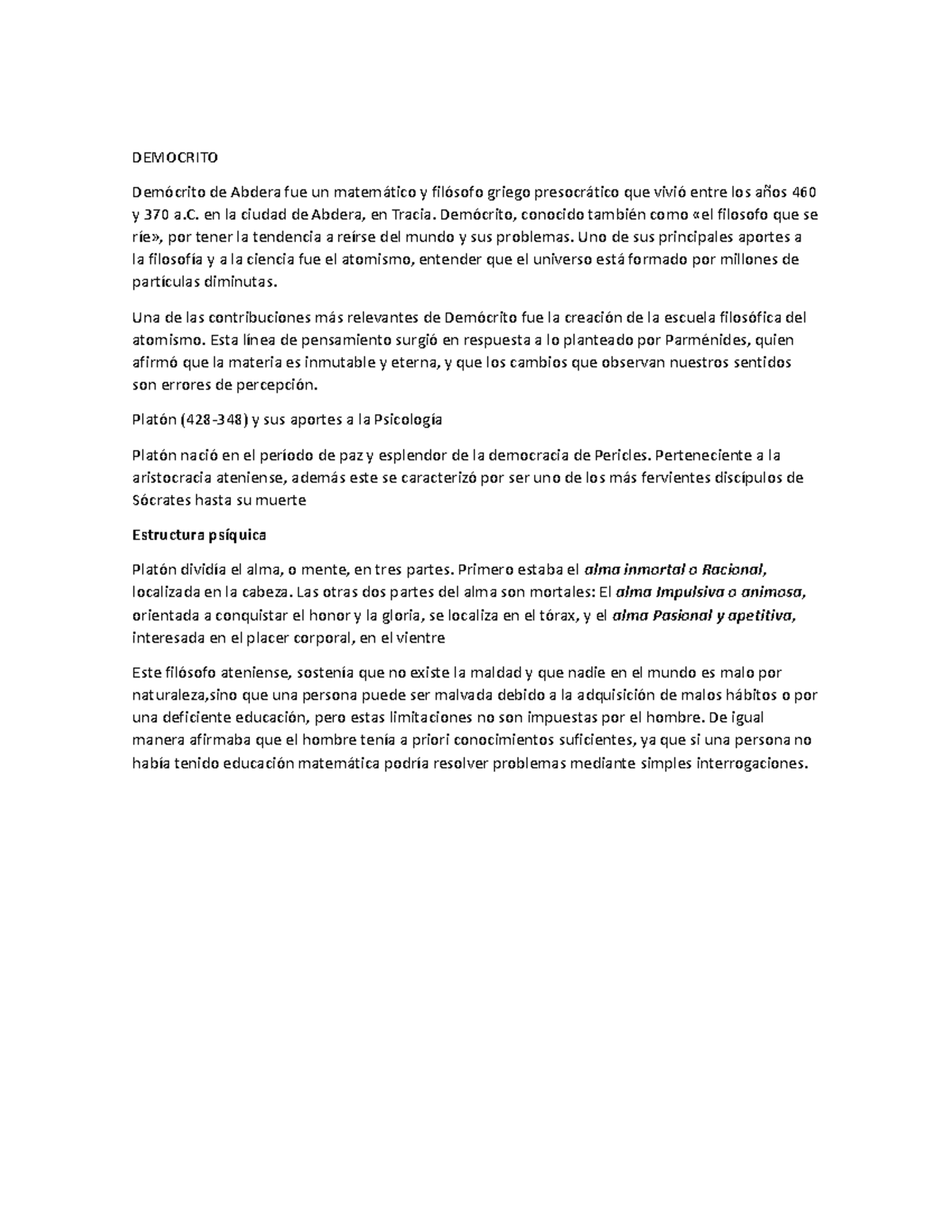 Democrito - apumntes - DEMOCRITO Demócrito de Abdera fue un matemático ...