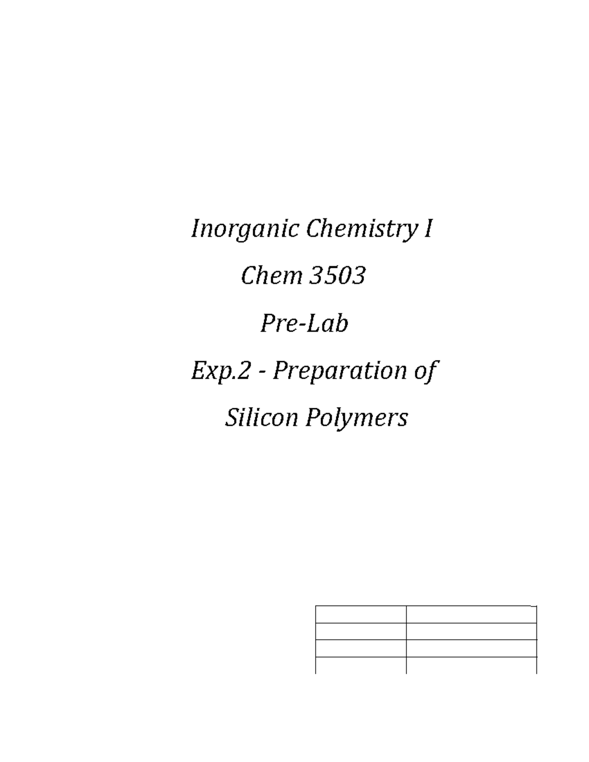 Pre lab 2 - kln - Chem 3503 - Carleton - Studocu