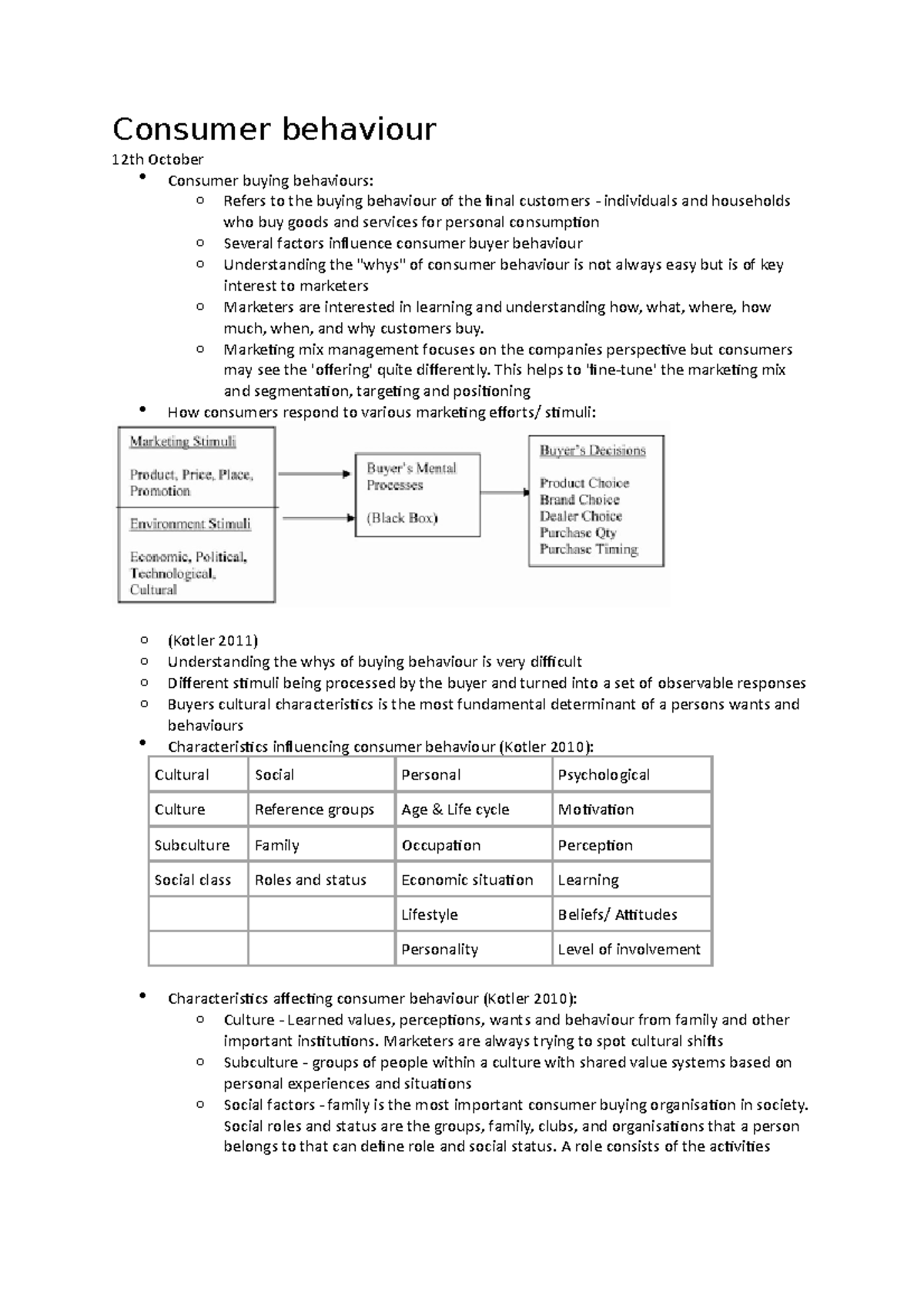 Consumer Behaviour - Lecture Notes 3 - Consumer Behaviour 12th October ...