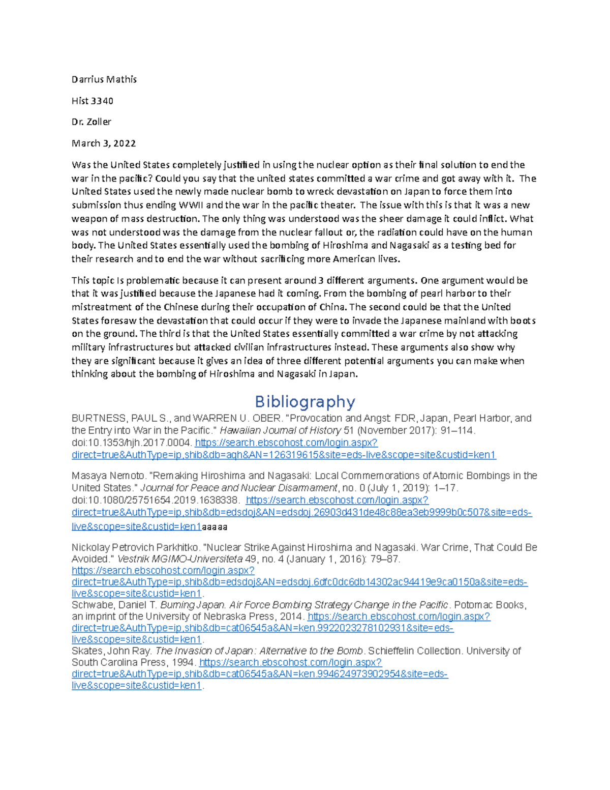 Prospectus hist 3340 - Darrius Mathis Hist 3340 Dr. Zoller March 3 ...