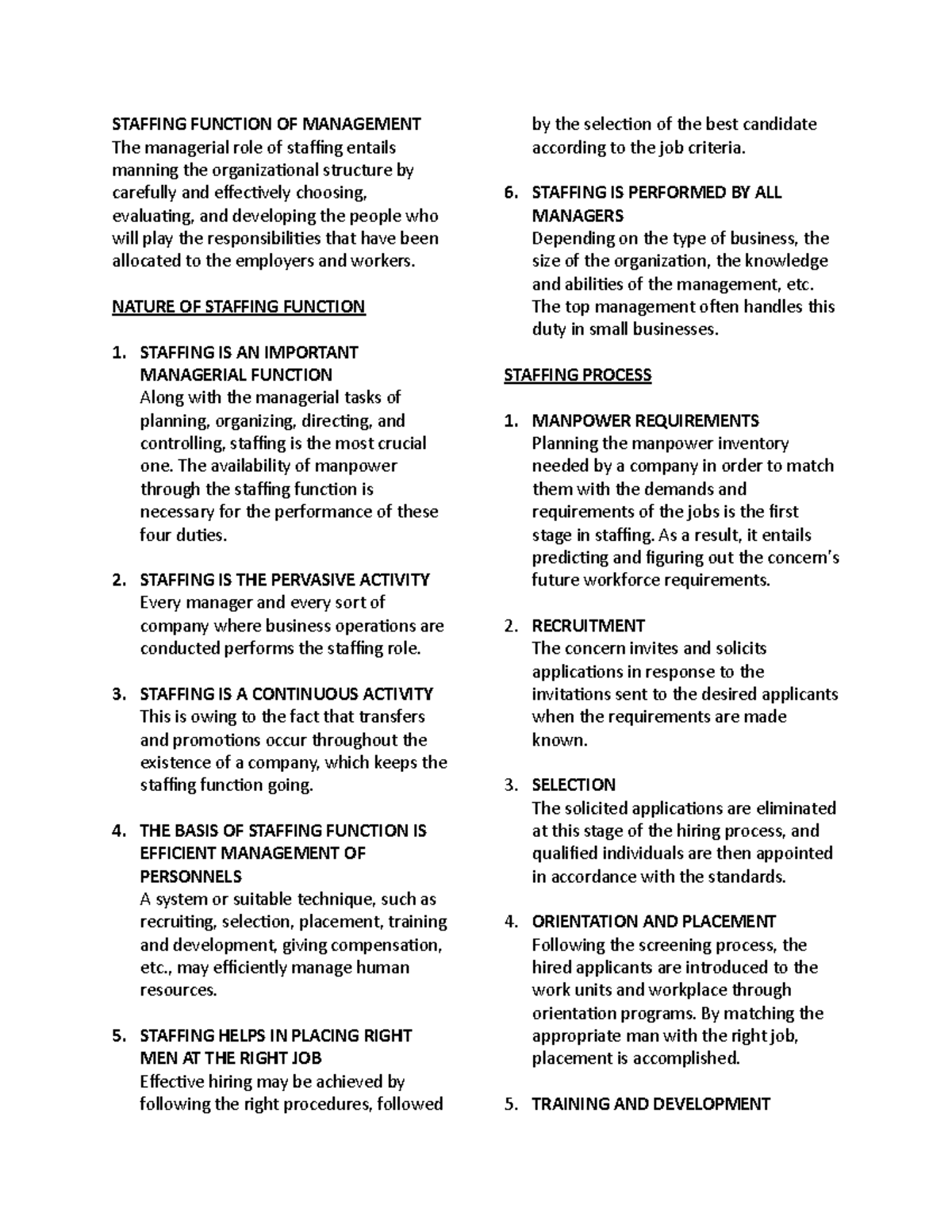 Staffing Function OF Management - STAFFING FUNCTION OF MANAGEMENT The ...