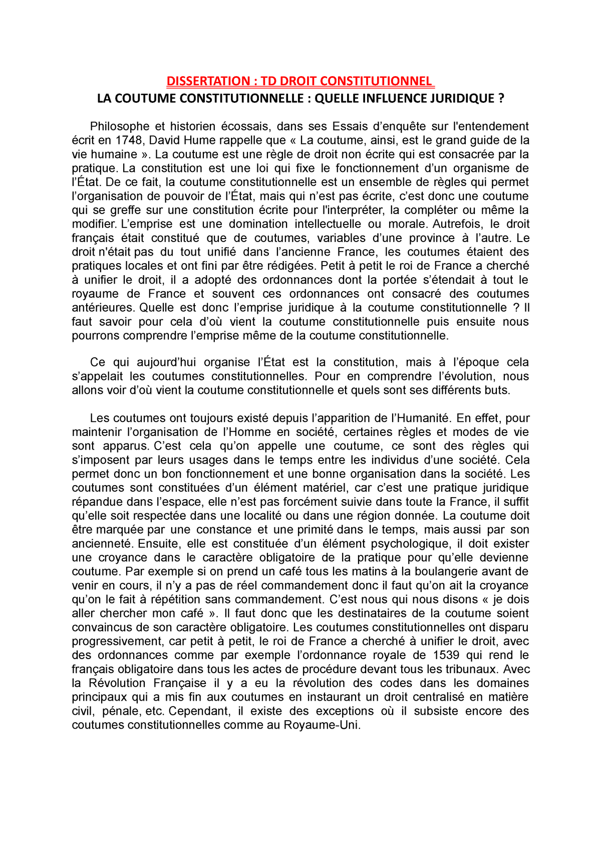 Dissertation n°1 TD droit consti corrigé  DISSERTATION  TD DROIT