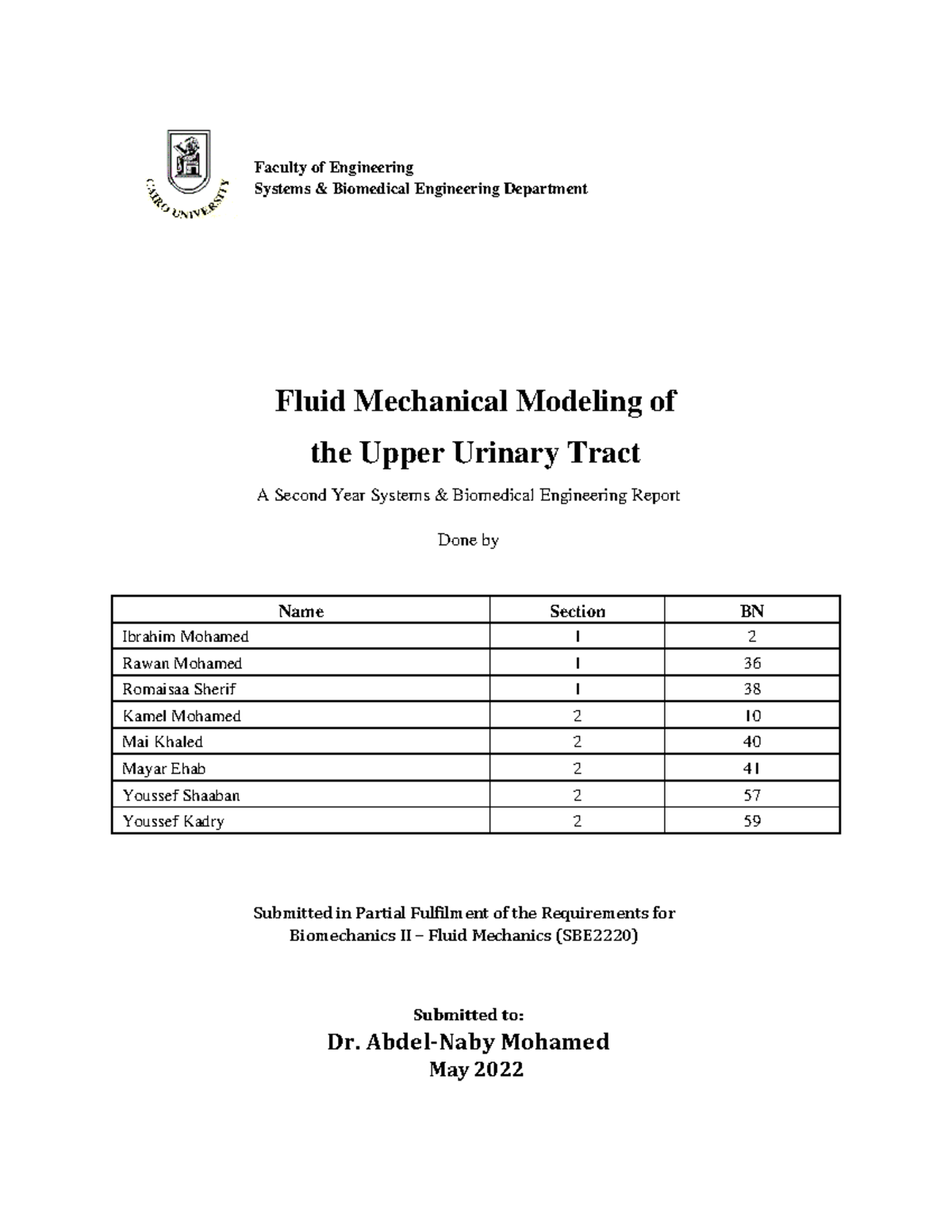 Fluid Mechanics in Urinary System-2 - Faculty of Engineering Systems ...