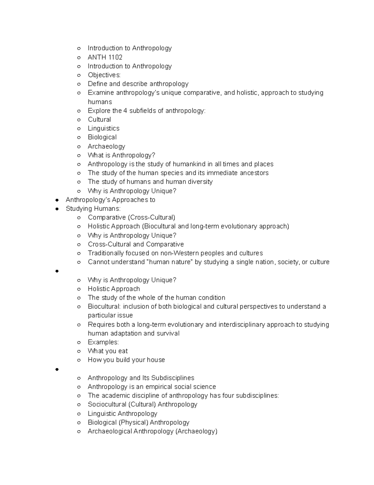 1 notes Introduction to Anthropology ANTH 1102 Introduction to