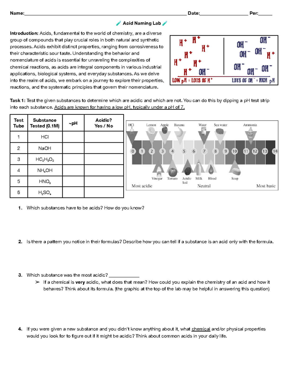 Acid Naming Lab - Acids exhibit distinct properties, ranging from ...