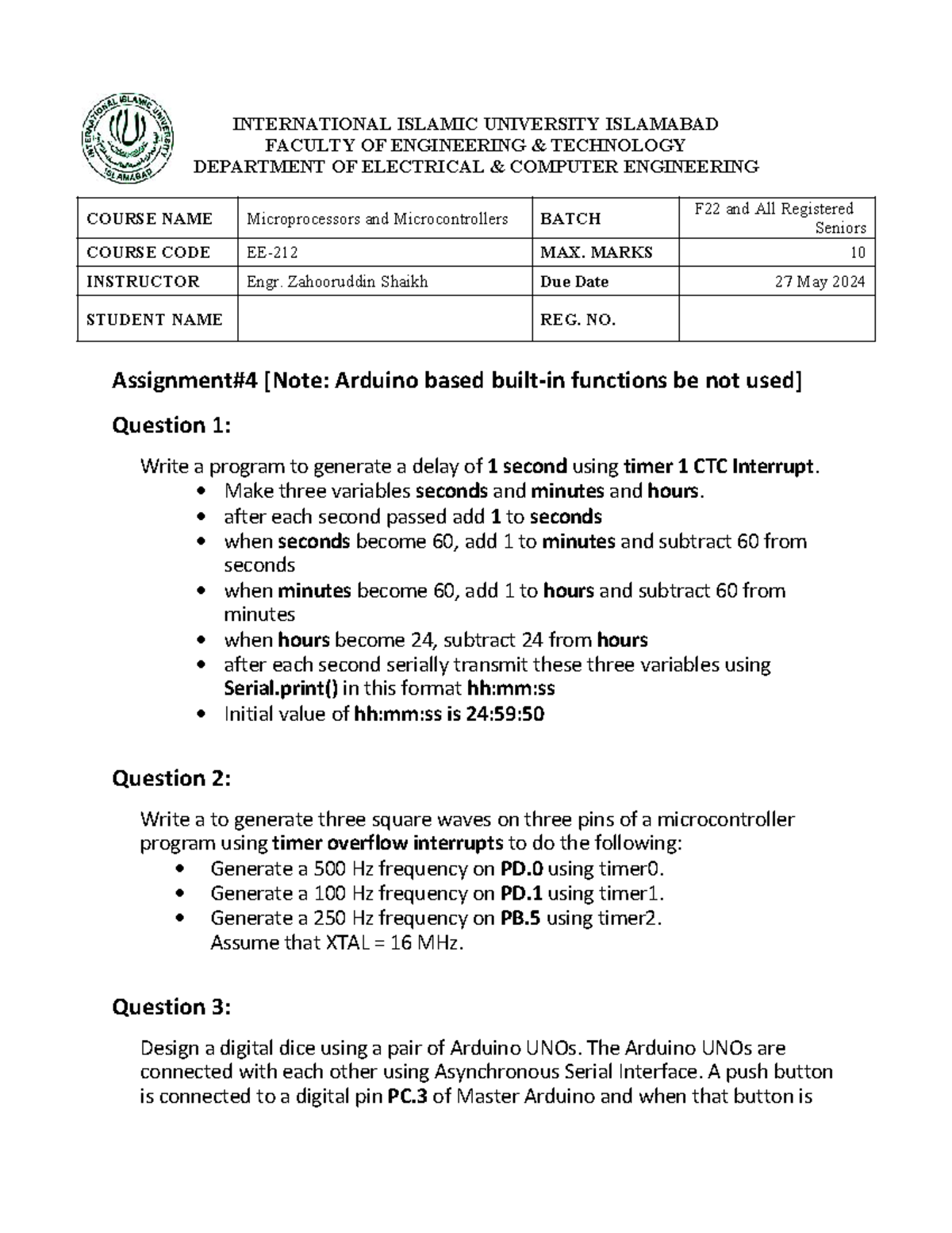 Assignment 4 - MIcrocontoller and microprocessor - INTERNATIONAL ...