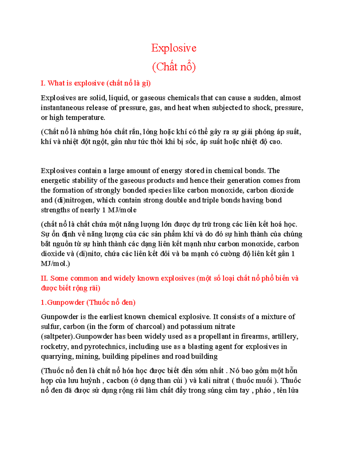 Chất nổ-explosive Hóa thuyết trình - Explosive (Chất nổ) I. What is ...