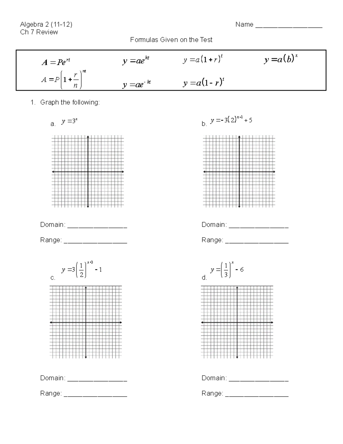 Ch 7 Review WS - Yes - Algebra 2 (11-12) Name __________________ Ch 7 ...