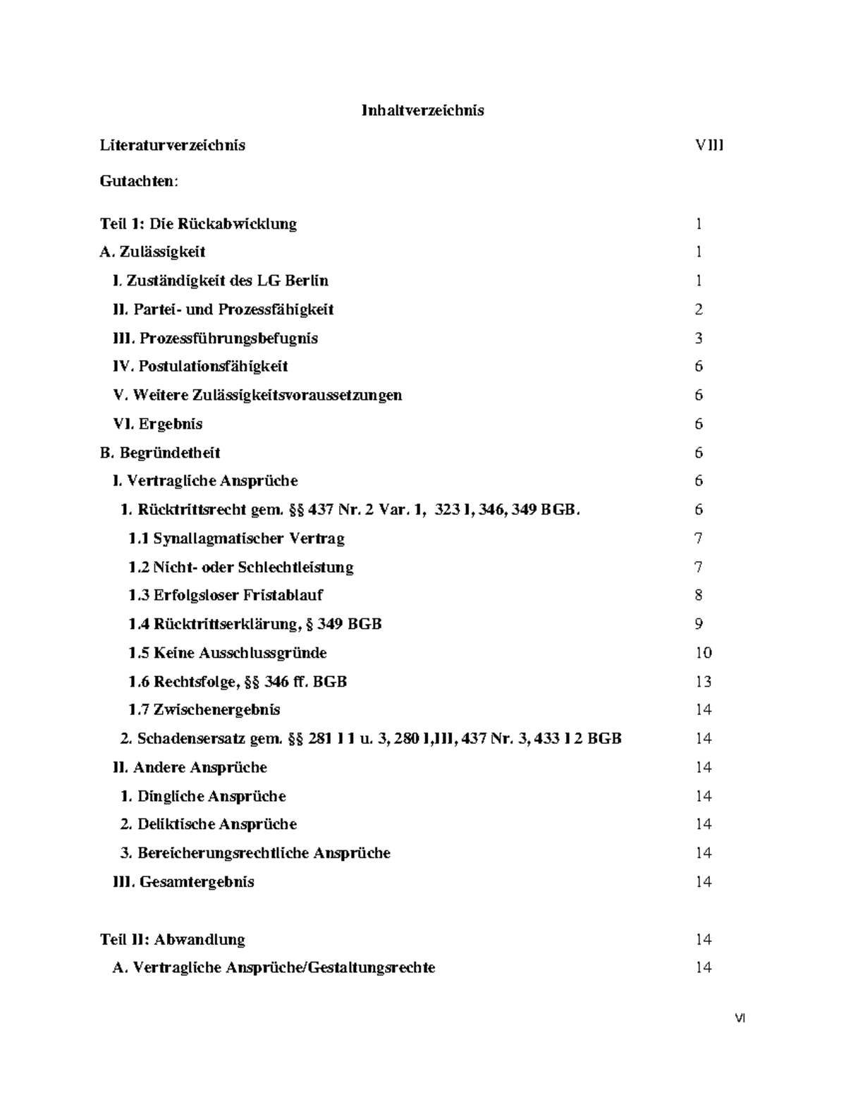 Hausarbeit Im öffentlichen Recht Inhaltsverzeichnis - Eigene Lösung der Hausarbeit im Fach "Bürgerliches