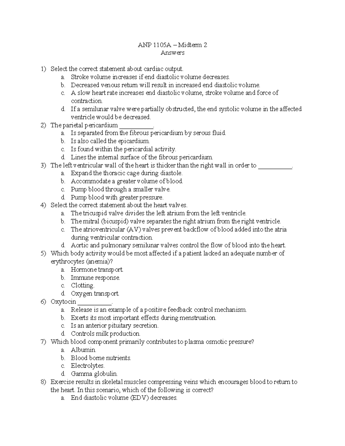 Midterm 12 November 2019, questions and answers - ANP 1105A – Midterm 2 ...