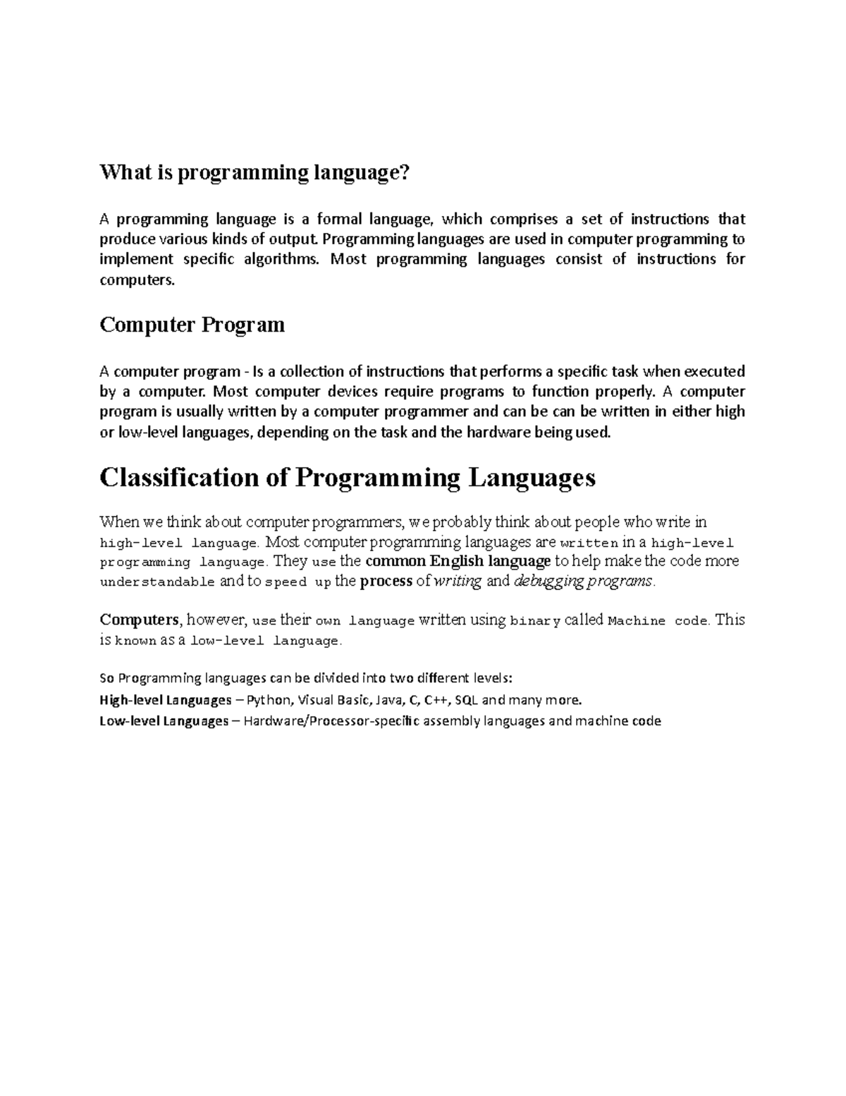 PL-3-Languages Classifications for - computer programming C++ - UET ...