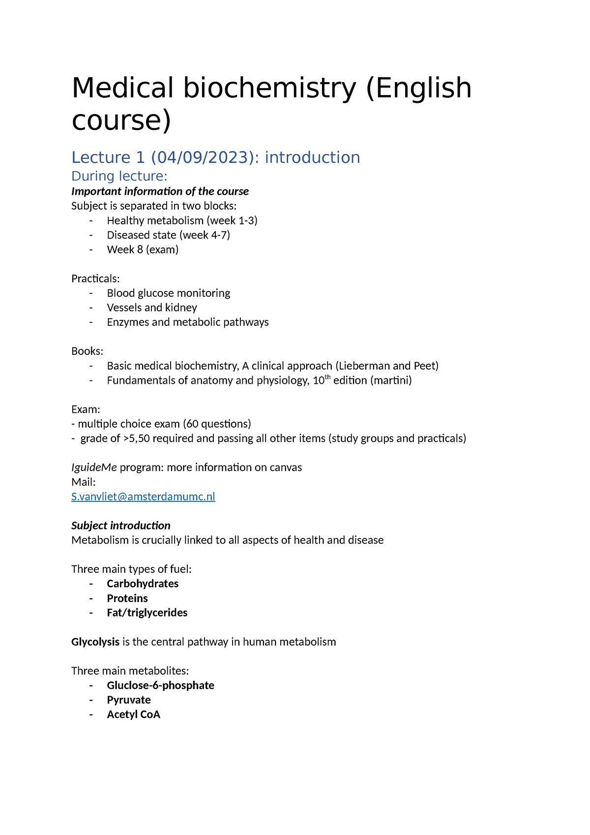 Medical biochemistry samenvatting - Medical biochemistry (English ...