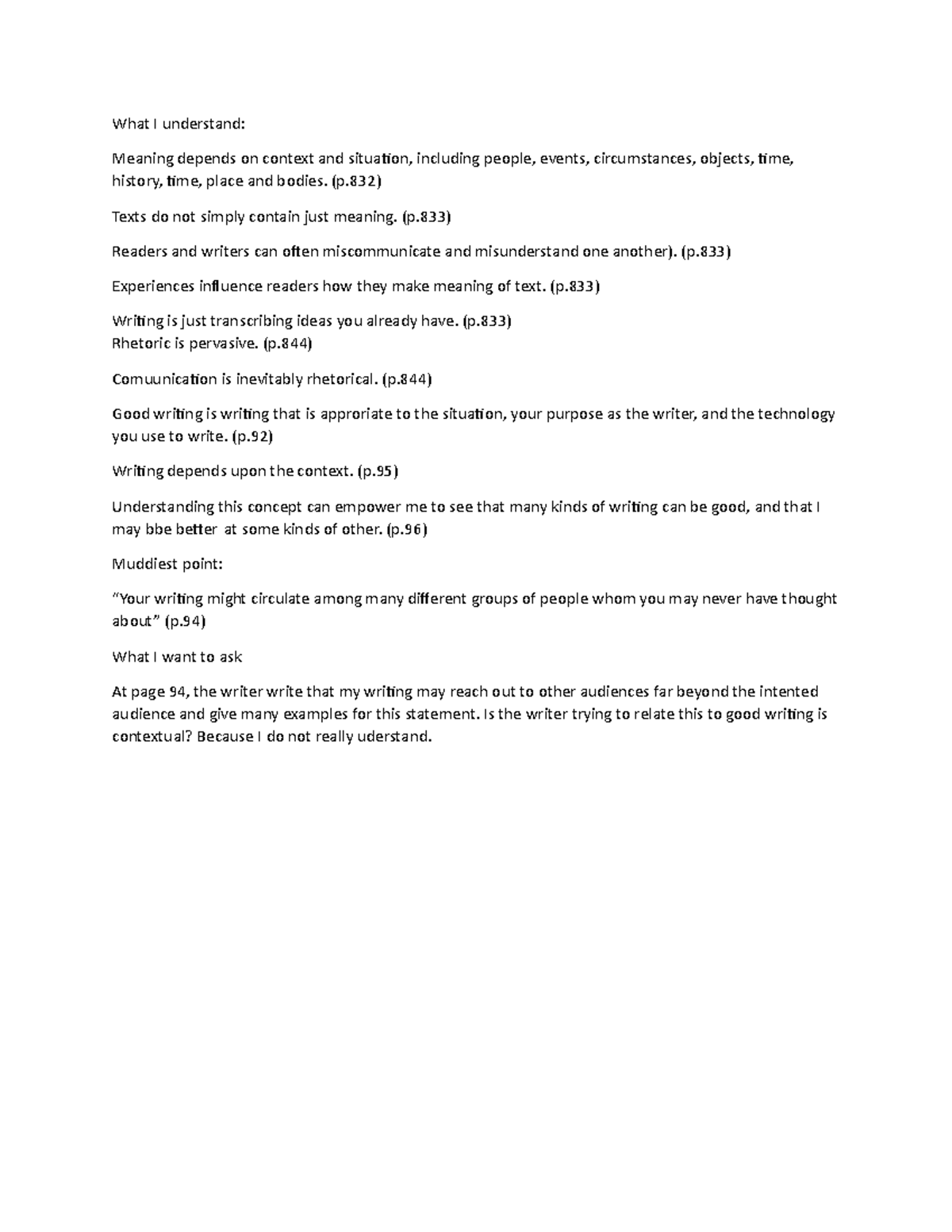 Muddiest Point Wardle and Downs Threshold Concept Good Writing is