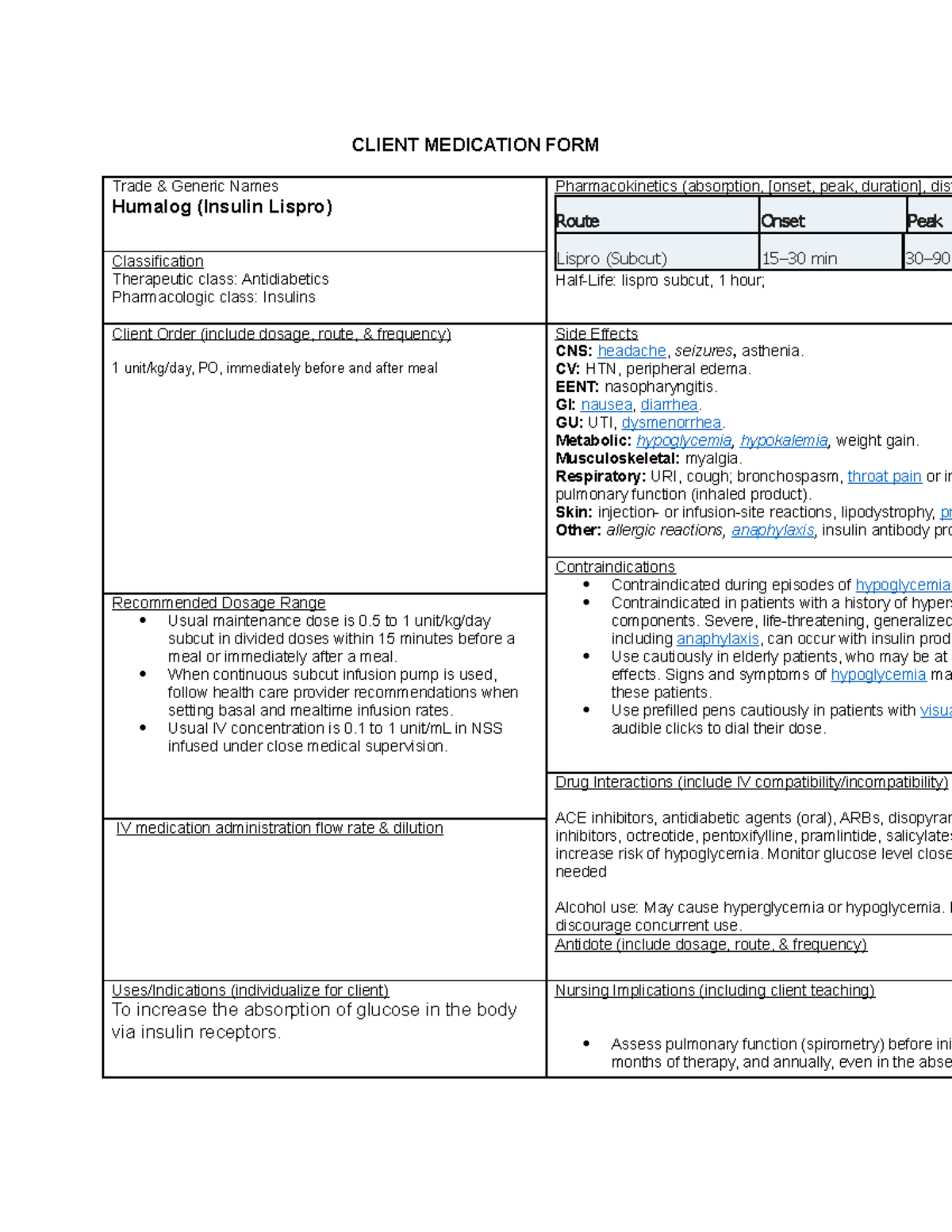 CW2Endocrine pt 4 Assignment CLIENT MEDICATION FORM Trade
