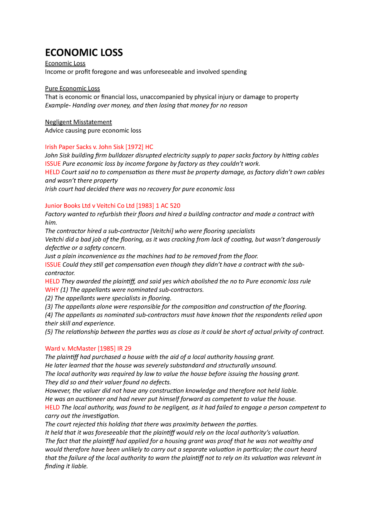 5-economic-loss-tort-law-notes-economic-loss-economic-loss-income-or-profit-foregone-and-was