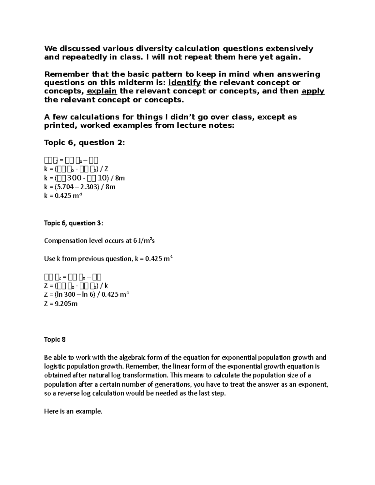 calculation questions midterm 1 We discussed various diversity calculation questions