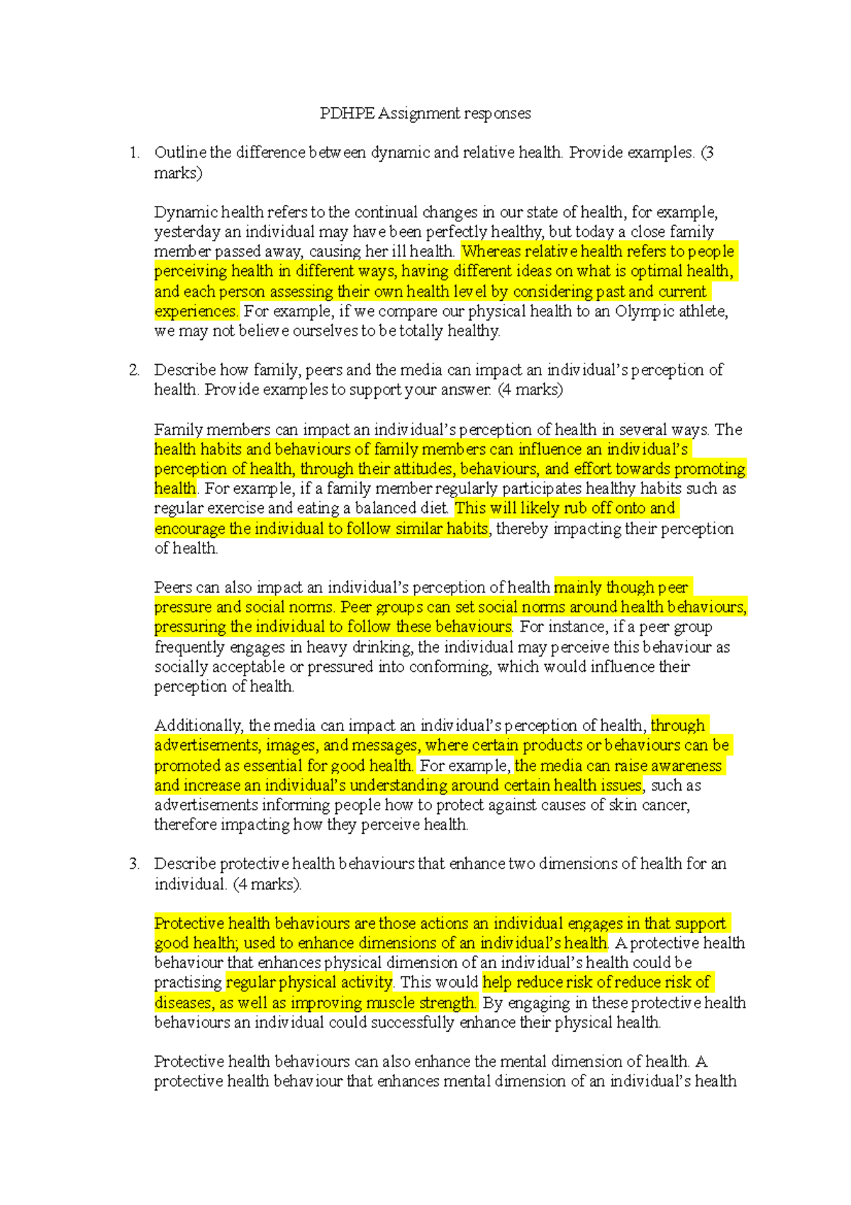 Pdhpe Assignment responses - PDHPE Assignment responses Outline the ...