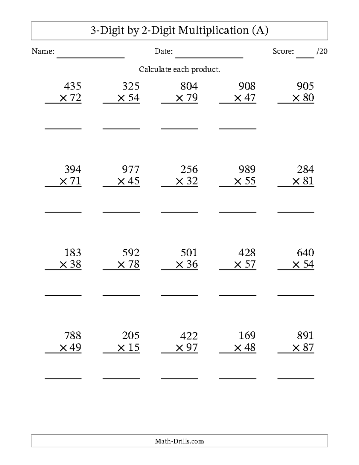 Multiplication Long No Tseparator 0302 001 - 3-digit By 2-digit 