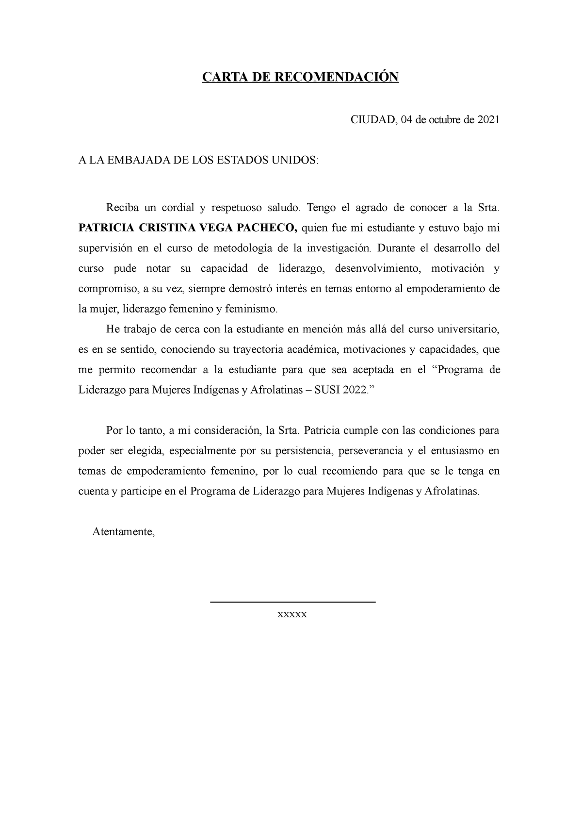 Carta De Recomendacion Personal Corta Actualizado Oct 5424