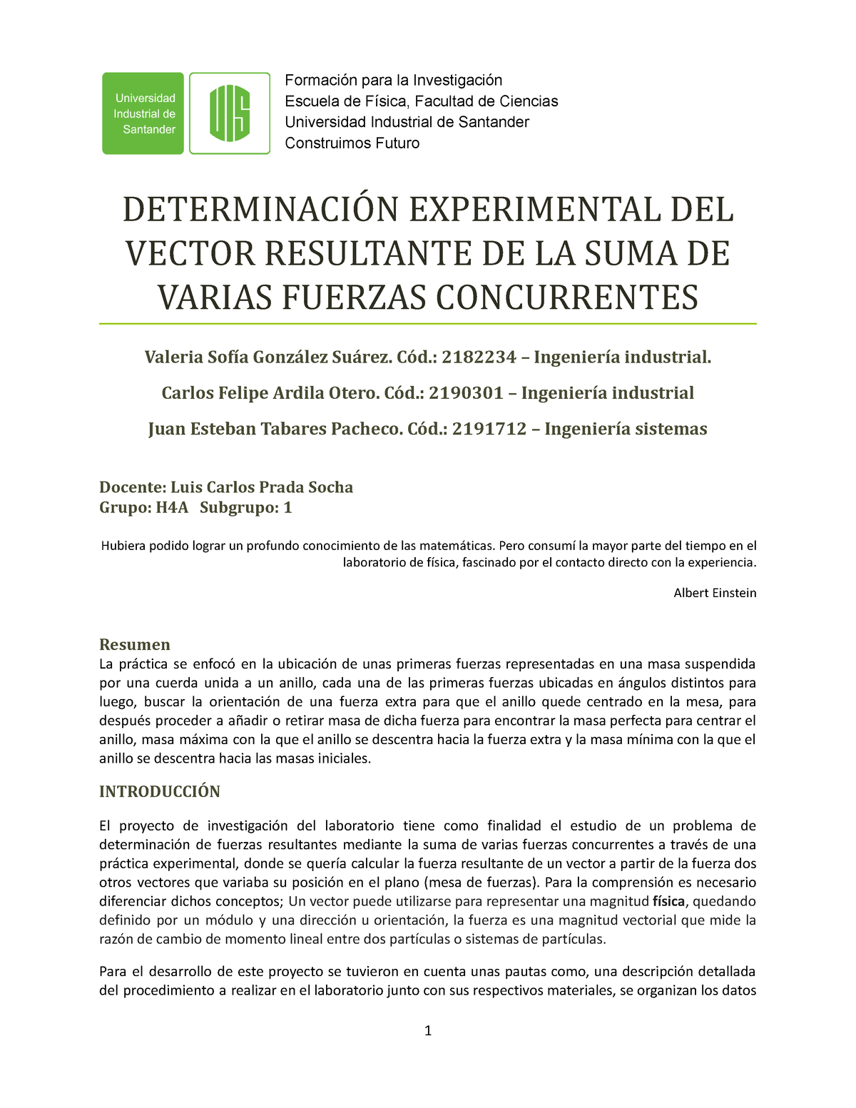 Laboratorio Determinaci N Experimental Del Vector Resultante De La Suma ...