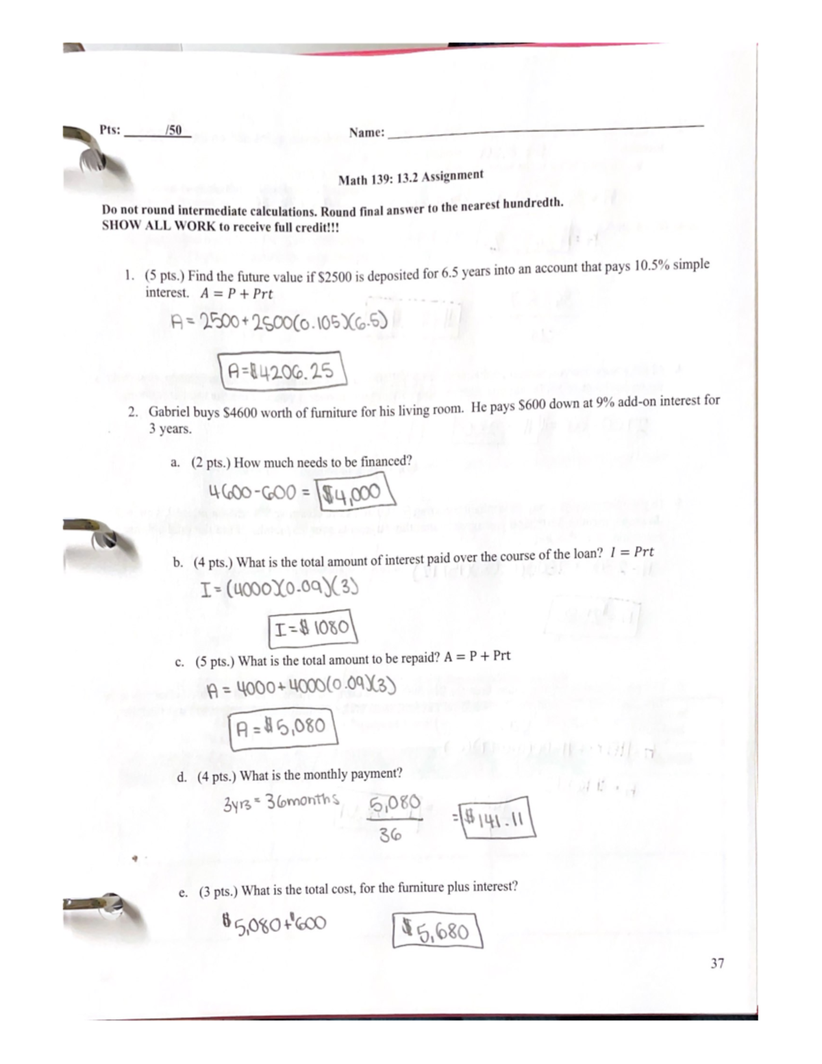 13.2 Assignment - MATH 139 - Studocu