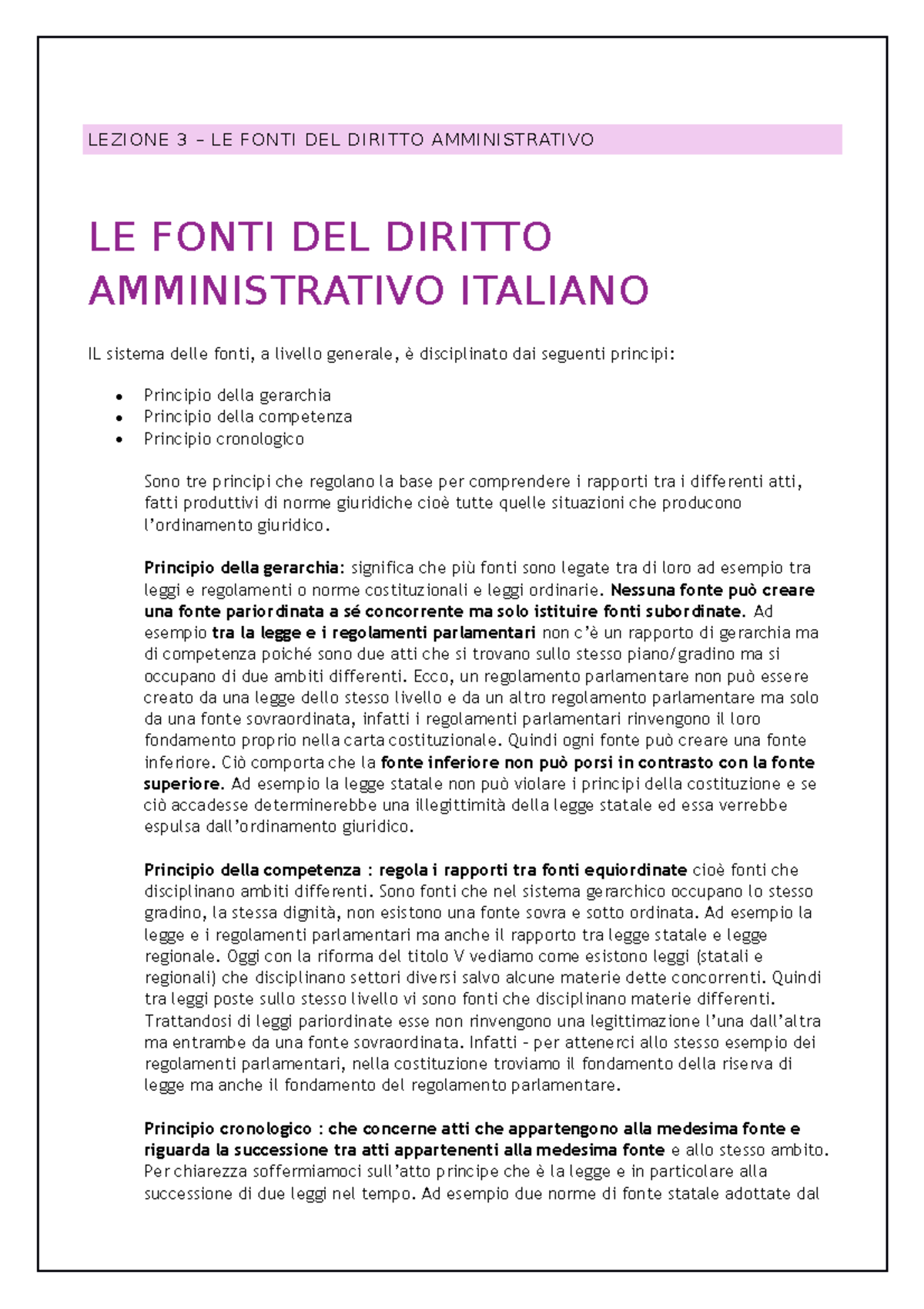 Lezione 3 DIRITTO AMMINISTRATIVO - LEZIONE 3 – LE FONTI DEL DIRITTO ...