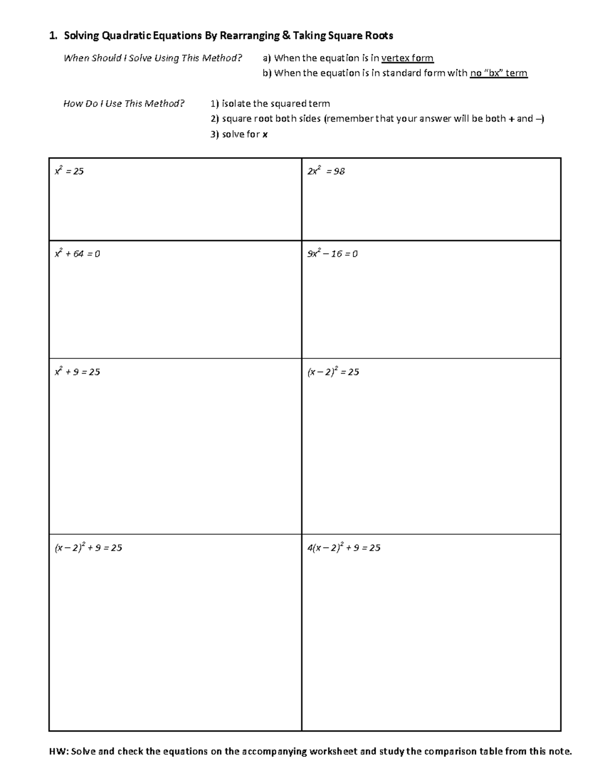 Solving Quadradics 1 - this is a completed worksheet - - Studocu