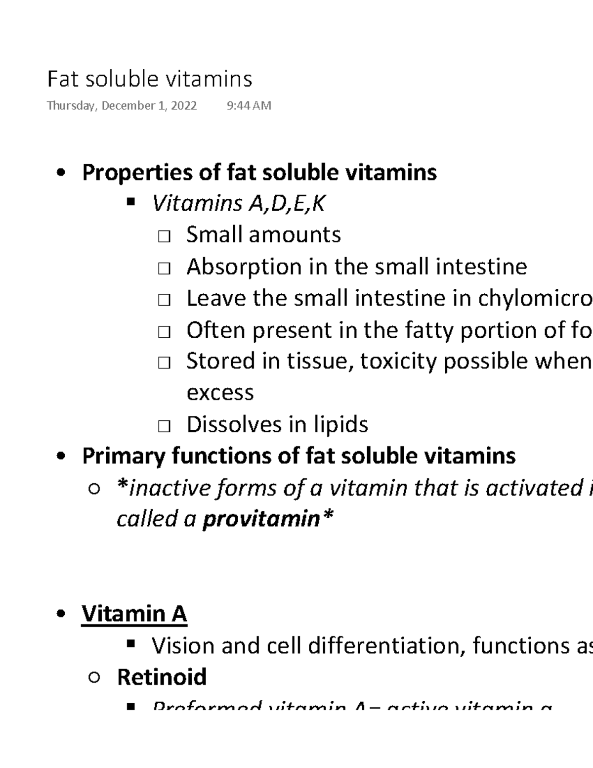 4.3 Fat soluble vitamins Properties of fat soluble vitamins Vitamins