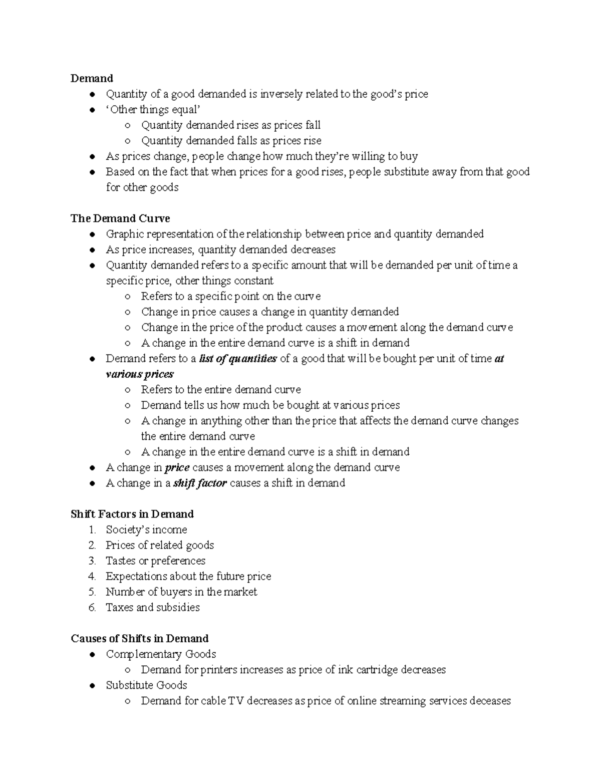 Chapter 4 Supply and Demand - Demand Quantity of a good demanded is ...