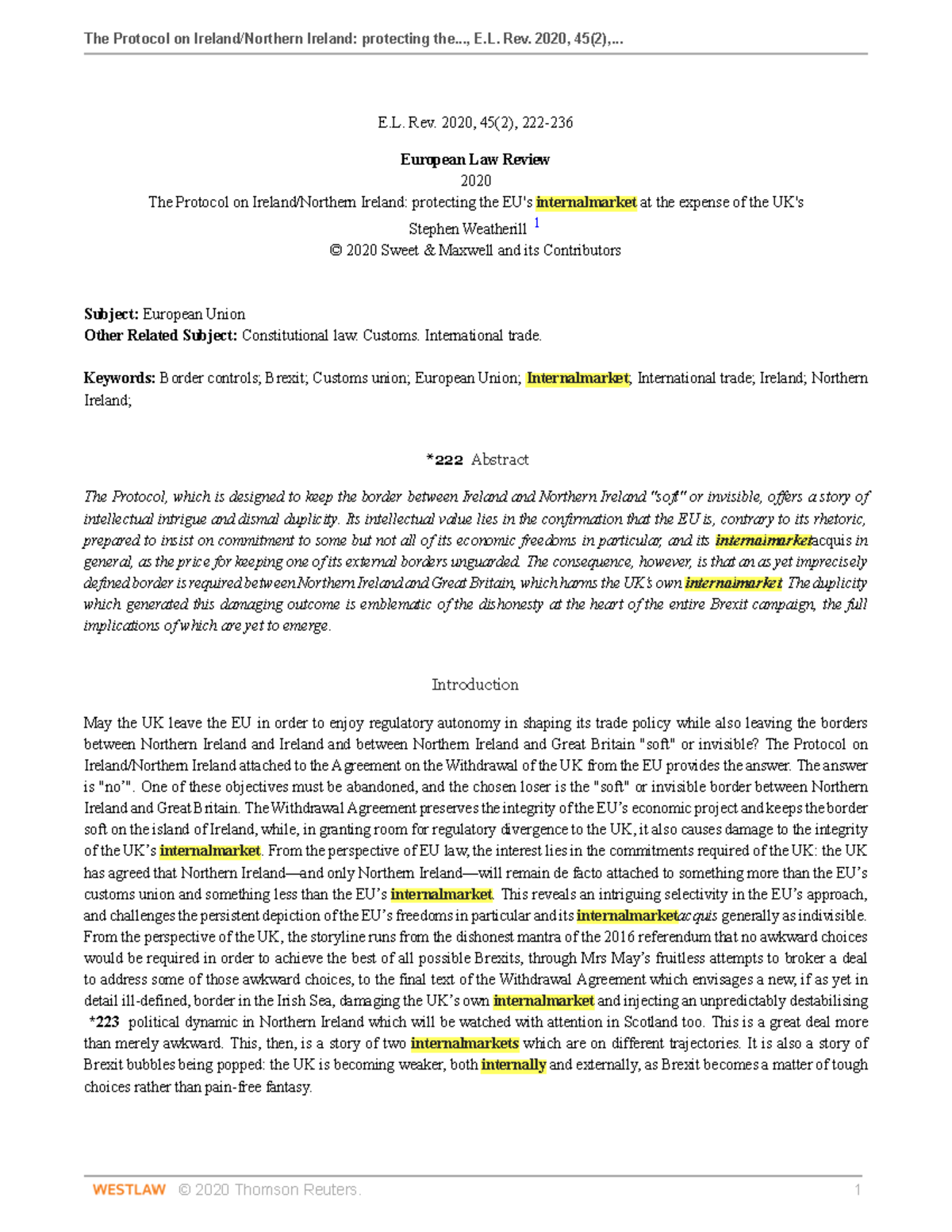 (2020) The Protocol on Ireland Northern Ireland protecting the EUs ...