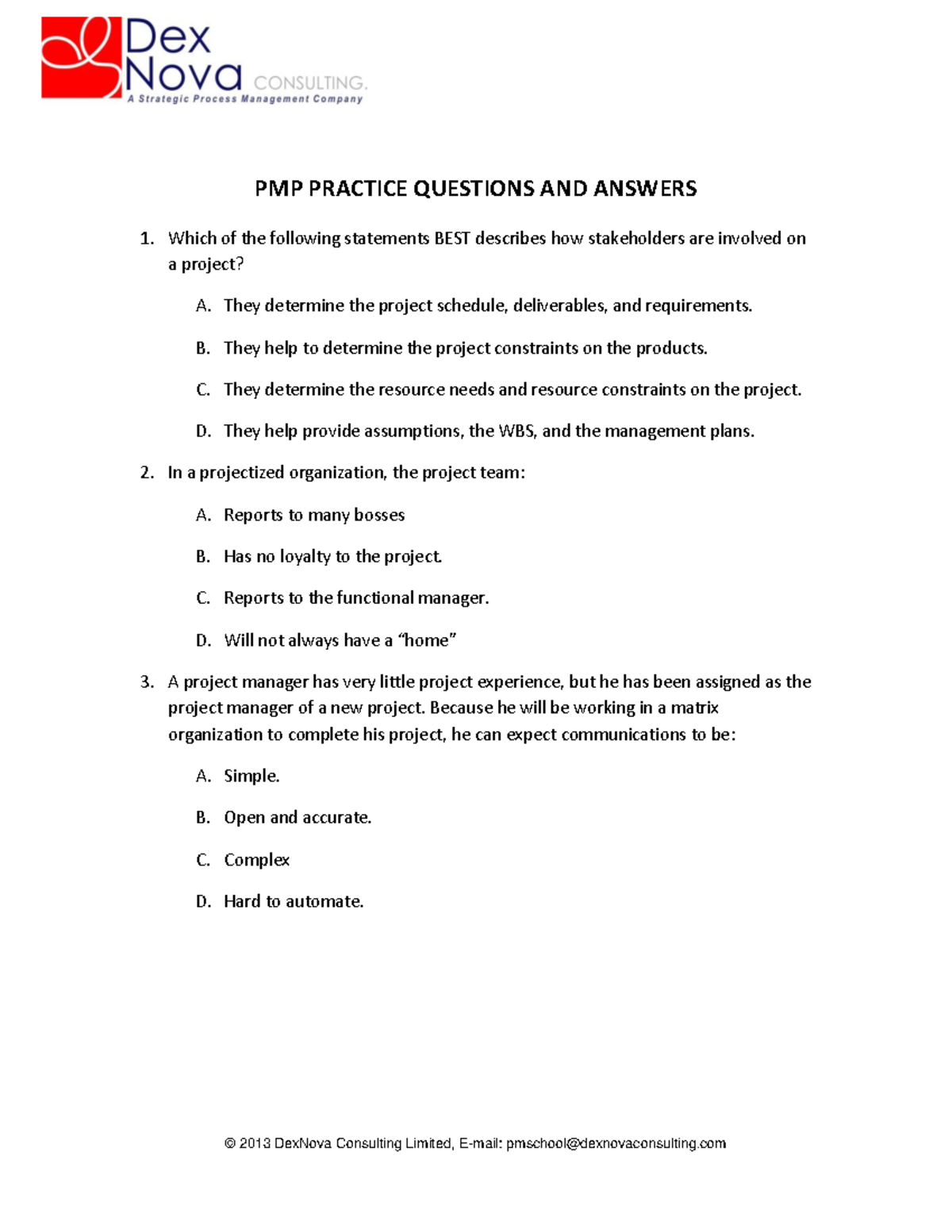 PMP Questions & Answer - Hi I am rick - PMP PRACTICE QUESTIONS AND ...