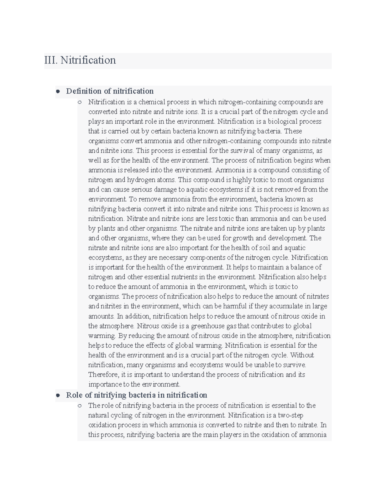 Nitrification and Assimilation - III. Nitrification Definition of ...