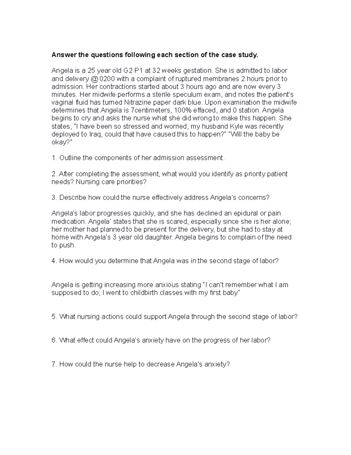 Intrapartum Normal Case Study - Answer the questions following each ...