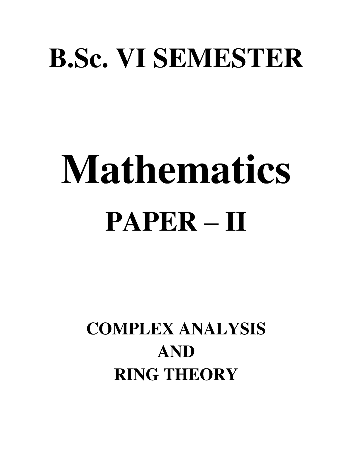 B.Sc. VI Sem, Mathematics- Paper - II Unit- IV - B. VI SEMESTER ...