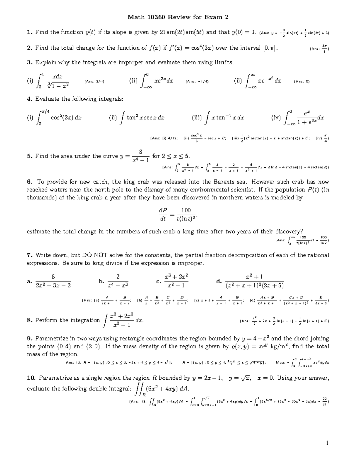 10360 Exam02Rev S22 - Exam 02 Review For CALC B - Math 10360 Review For ...