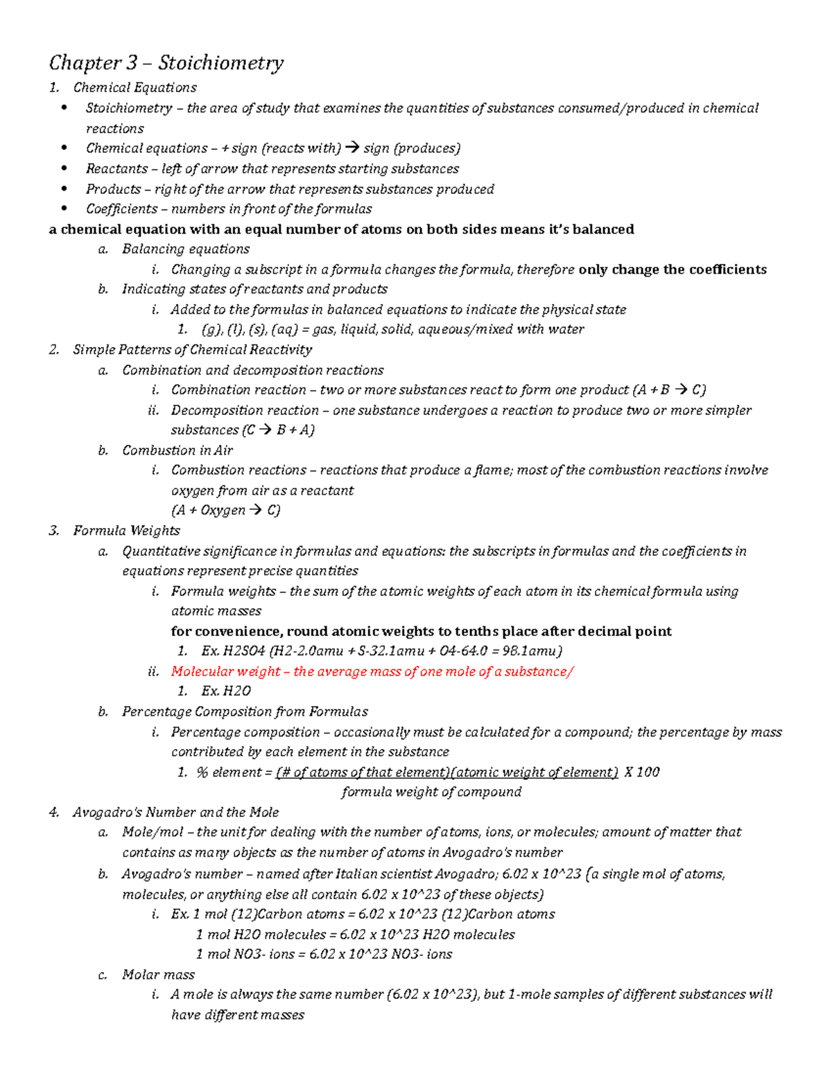 Chapter 3 – Stoichiometry - Chapter 3 – Stoichiometry Chemical ...
