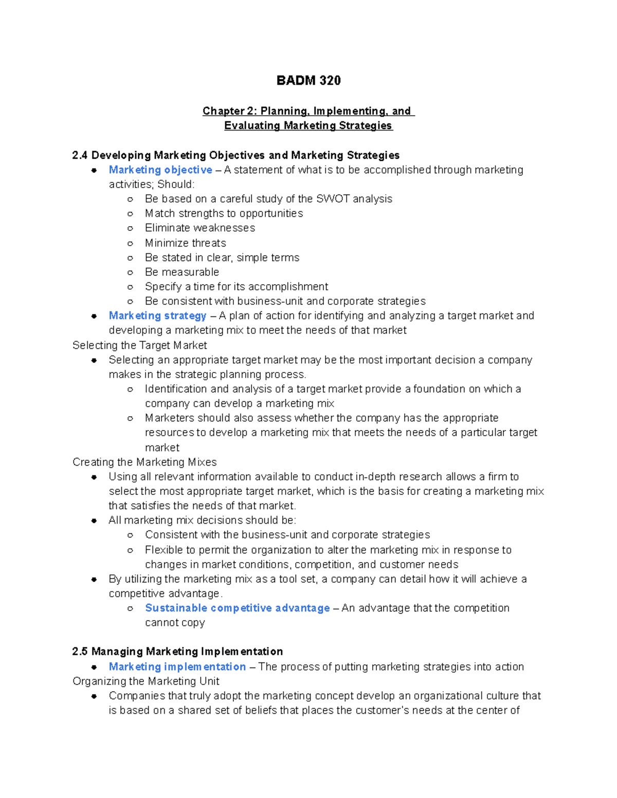 BADM 320 Chapter 2 - Sections 4-7 - BADM 320 Chapter 2: Planning ...