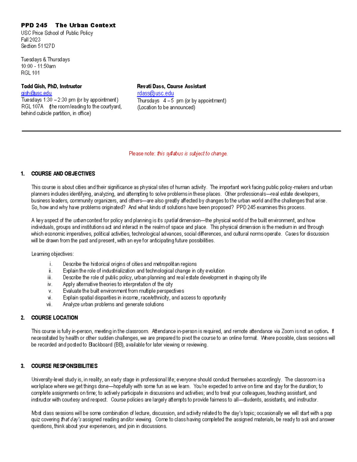 PPD245 Syllabus - PPD 245 The Urban Context USC Price School of Public ...