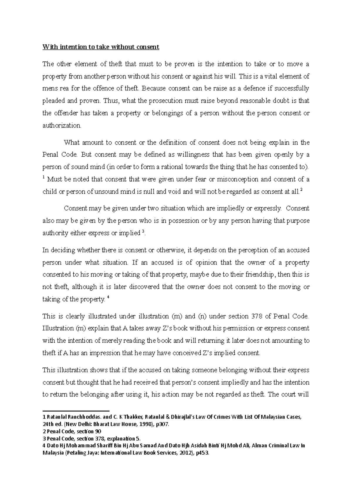 Theft consent With intention to take without consent The other