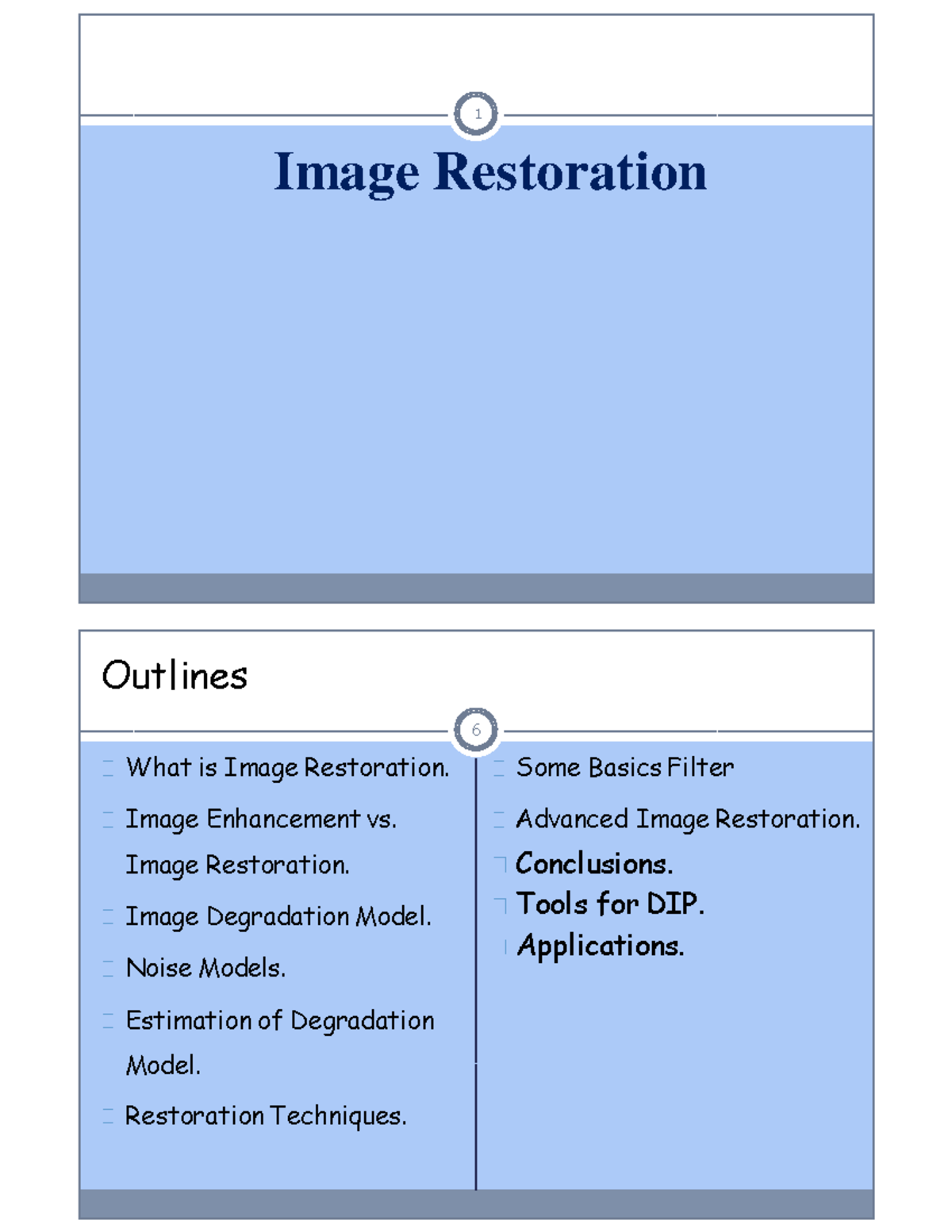 DIP Unit 3 - Digital - Image Restoration 1 Outlines 6 What is Image ...