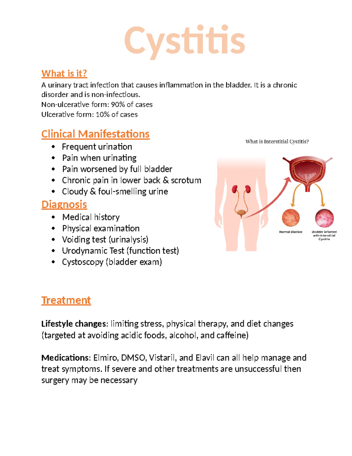 Cystitis class assignment - What is it? A urinary tract infection that ...