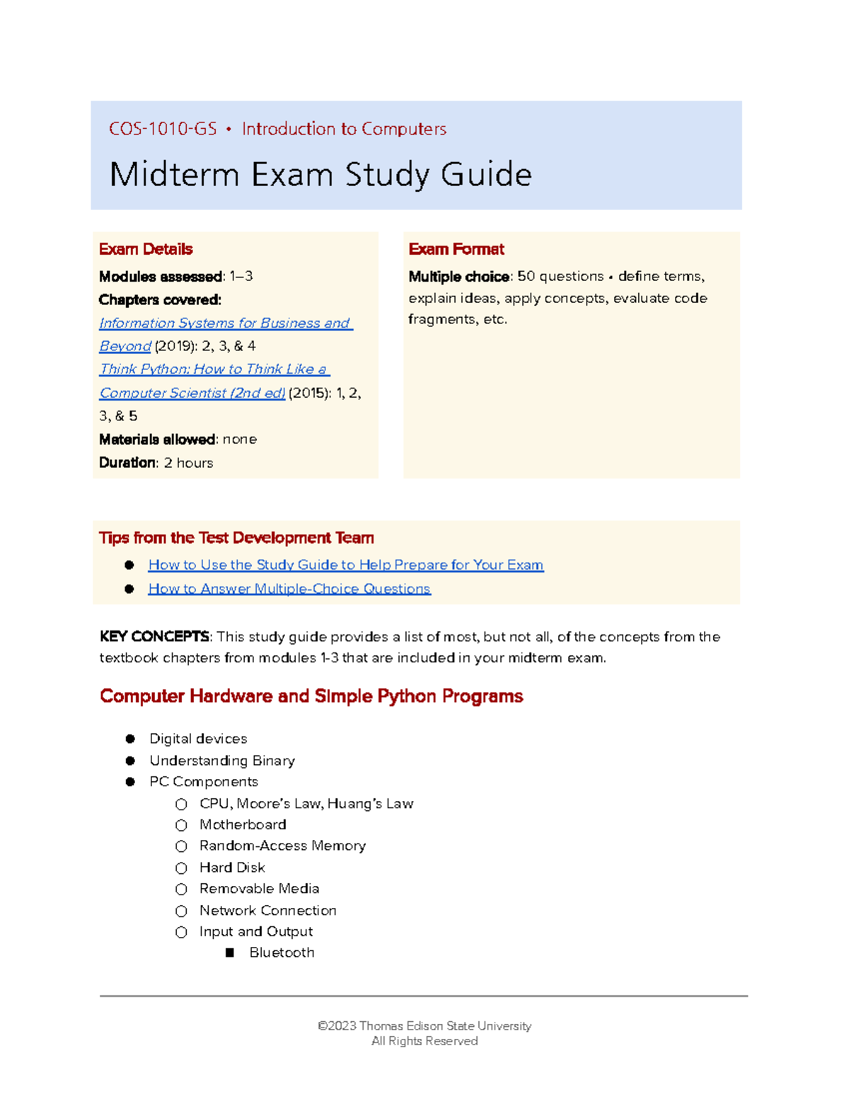 Midterm Exam Study Guide COS-1010GS-jul23 - COS-1010-GS • Introduction ...