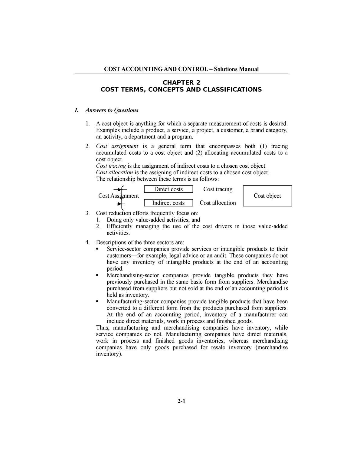 Chapter 2 - Answer - COST ACCOUNTING AND CONTROL – Solutions Manual ...