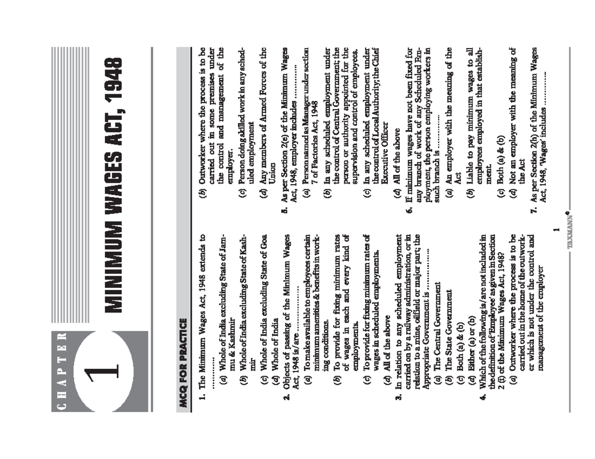 Minimum wages act 1948 LABOUR LAW Corporate Law Studocu